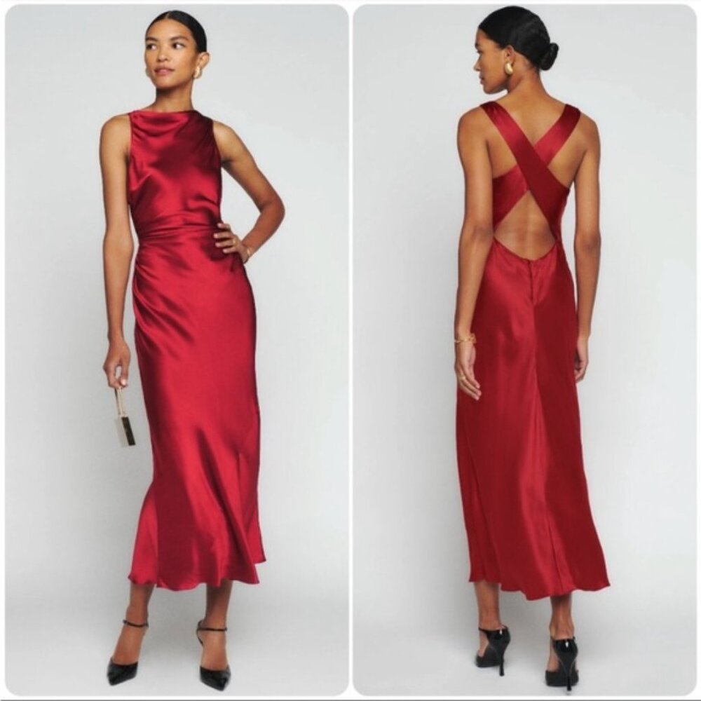 Reformation Cassette Silk Dress Red